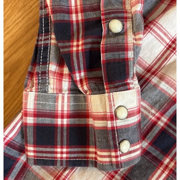 Denver Hayes Plaid Shirt Lg Mens Classic Fit Red Navy Pearl Snap Western Cotton - Picture 4 of 9